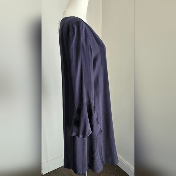 NWT Cremieux Selina Ruffle Sleeve Navy Striped Satin Shift Dress Sz. S - Picture 3 of 11